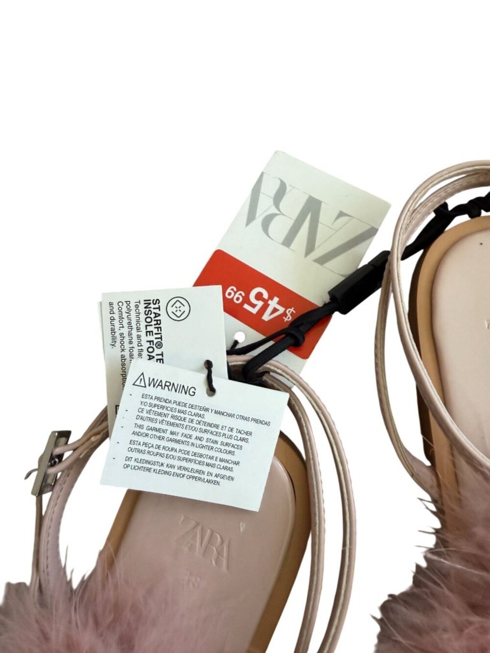 ZARA Pink Feather Sandals Size 38 / 7.5 NEW NWT - Picture 3 of 6